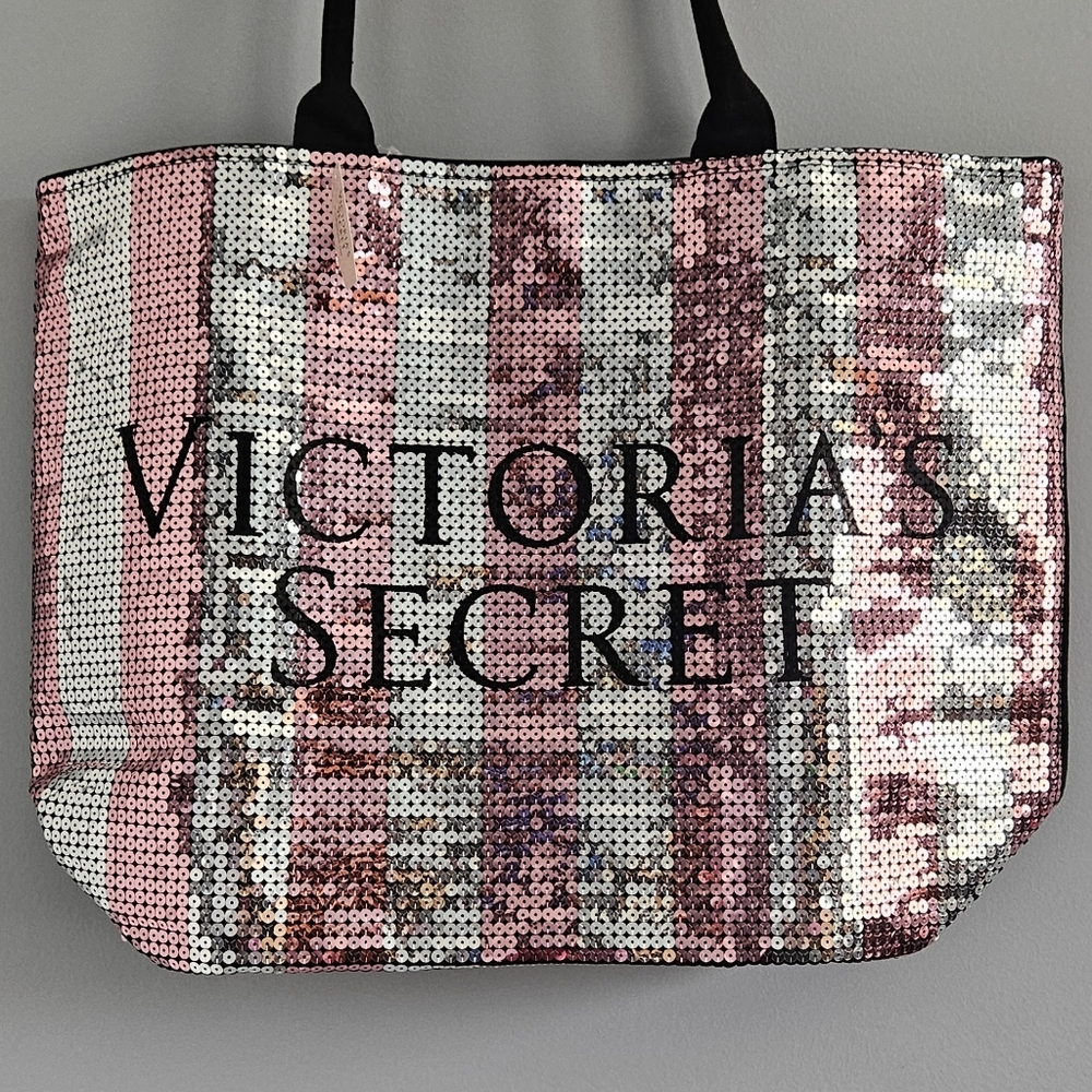 NEW Victoria's Secret Sequin Stripes Canvas Weekender Tote Bag Limited Edition - Picture 3 of 11